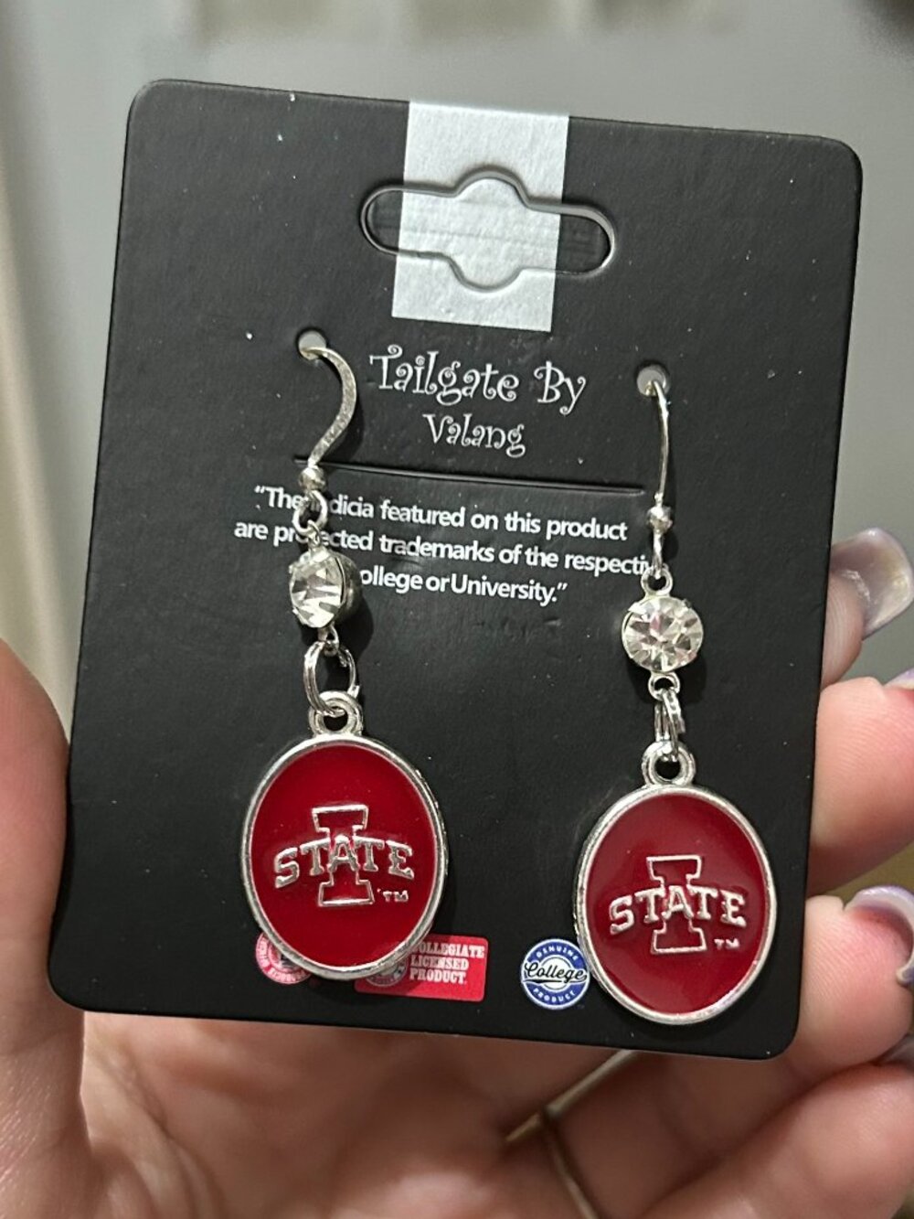 Iowa State Cyclones Rhinestone Dangle Earrings NWT Tailgate By Valang